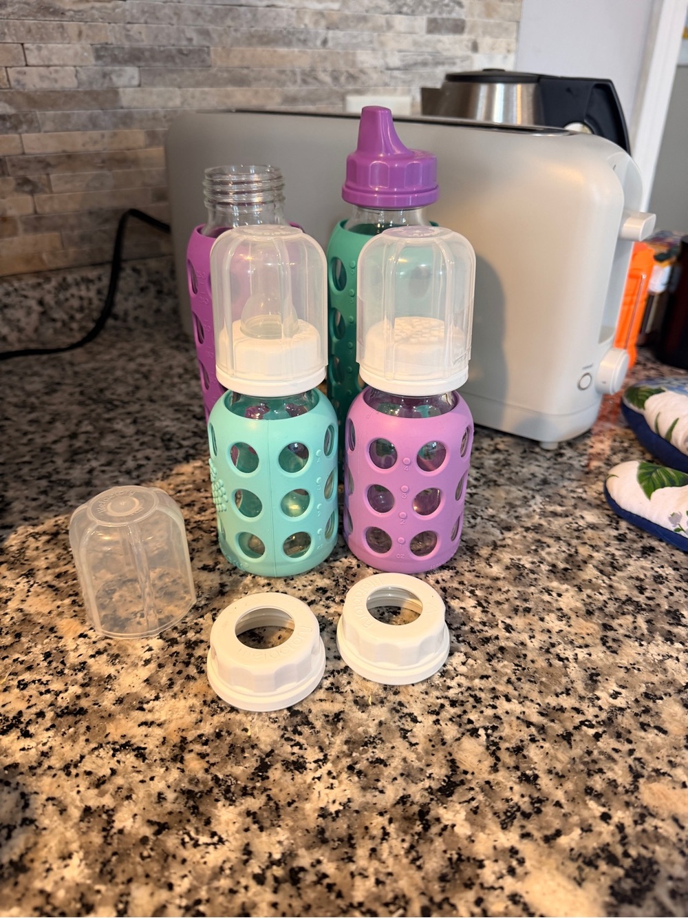 Life Factory Silicone Sleeve Glass Baby Bottles - Mint & Lavender Set